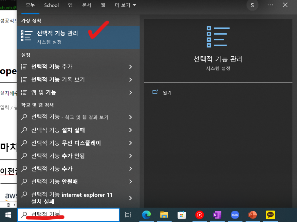 windows 선택적 기능 관리